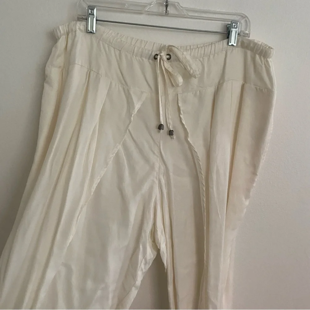 FREE PEOPLE CREAM DRAWSTRING ELASTIC WAIST LIGHTWEIGHT PARACHUTE PANTS LARGE